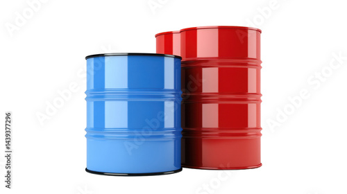 Obraz na płótnie Pair of Colorful Blue and Red Industrial Drums on a Transparent Background w salonie