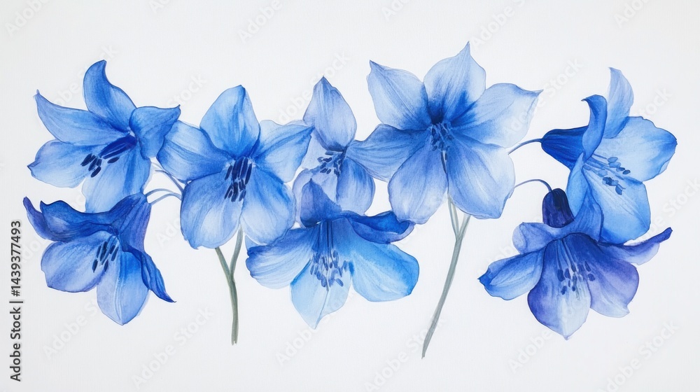 Fototapeta premium Bluebell flowers on clean white canvas