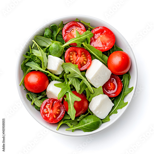 Obraz na płótnie Product photo of caprese rocket salad, white background, top view w salonie