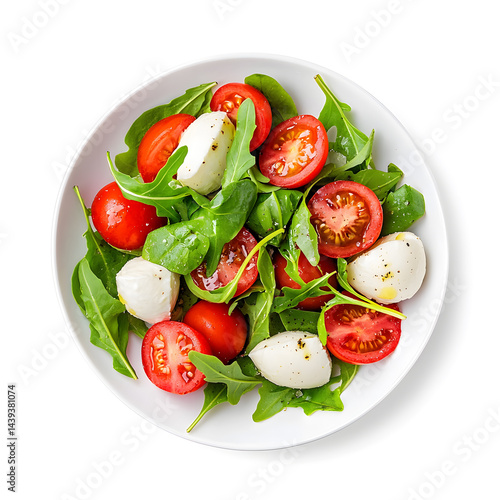 Obraz na płótnie Product photo of caprese rocket salad, white background, top view w salonie