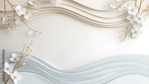 Elegant Minimalist Floral Background with Wavy Layers background white floral flower minimal elegant
