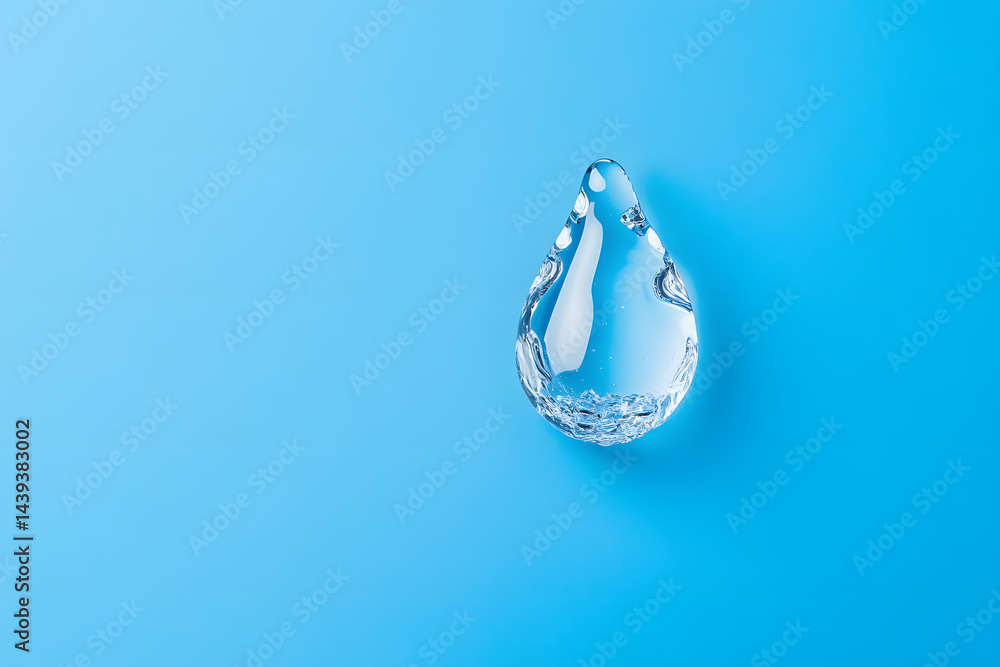 Realistic Drop droplet of water isolated on blue background