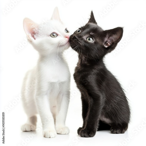 Wallpaper Mural Affectionate Kittens White and Black Nose Kissing on White Background in Studio Shot Close Up Torontodigital.ca