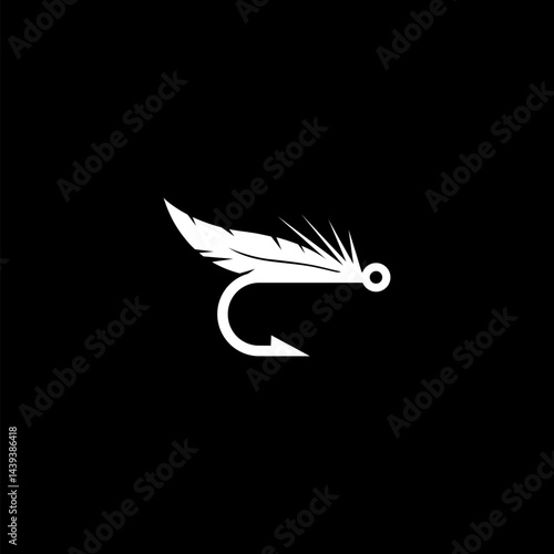 Fishing Hook with Feathers icon isolated on black background