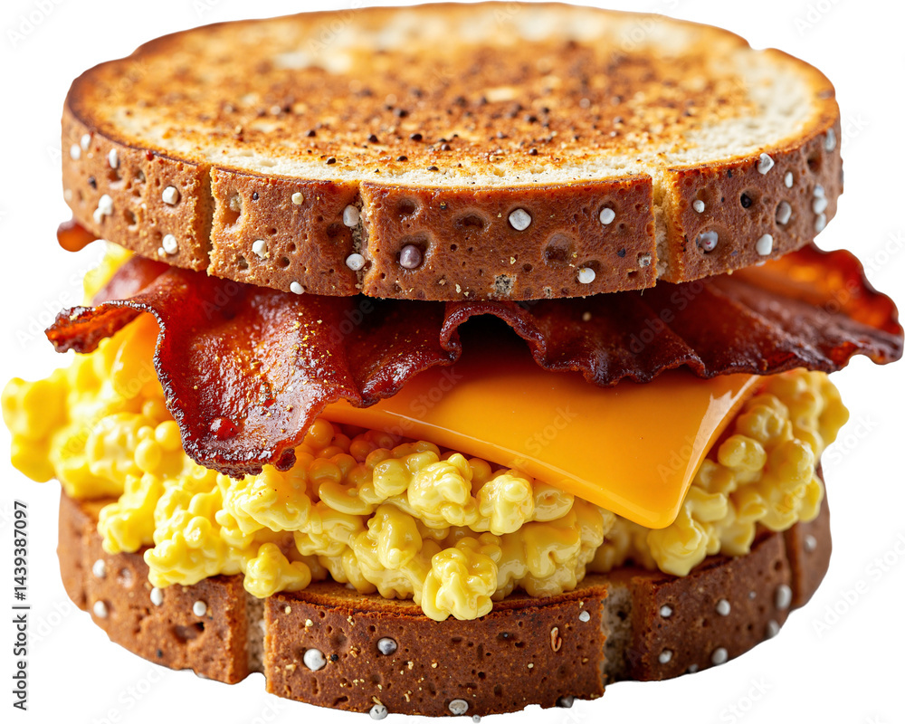 Delicious Breakfast Sandwich Isolated on Transparent Background for Food Marketing and Culinary Projects