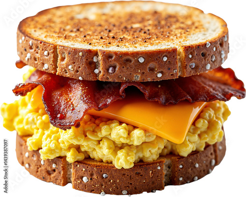 Obraz na płótnie Delicious Breakfast Sandwich Isolated on Transparent Background for Food Marketing and Culinary Projects w salonie