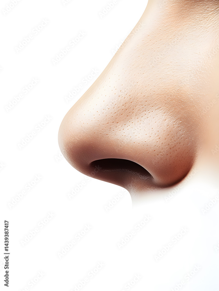 Woman's nose side view isolated on white background. Rhinoplasty. Plastic surgery