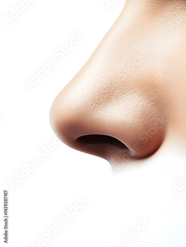 Obraz na płótnie Woman's nose side view isolated on white background. Rhinoplasty. Plastic surgery w salonie