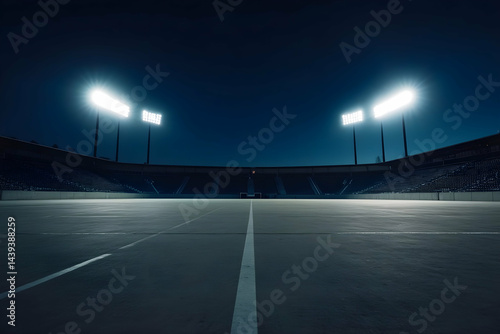 Spacious outdoor stadium parking lot illuminated at night, ideal for sports event, urban landscape, and nighttime city backgrounds.