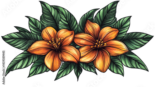 Vibrant orange flowers surrounded by green leaves