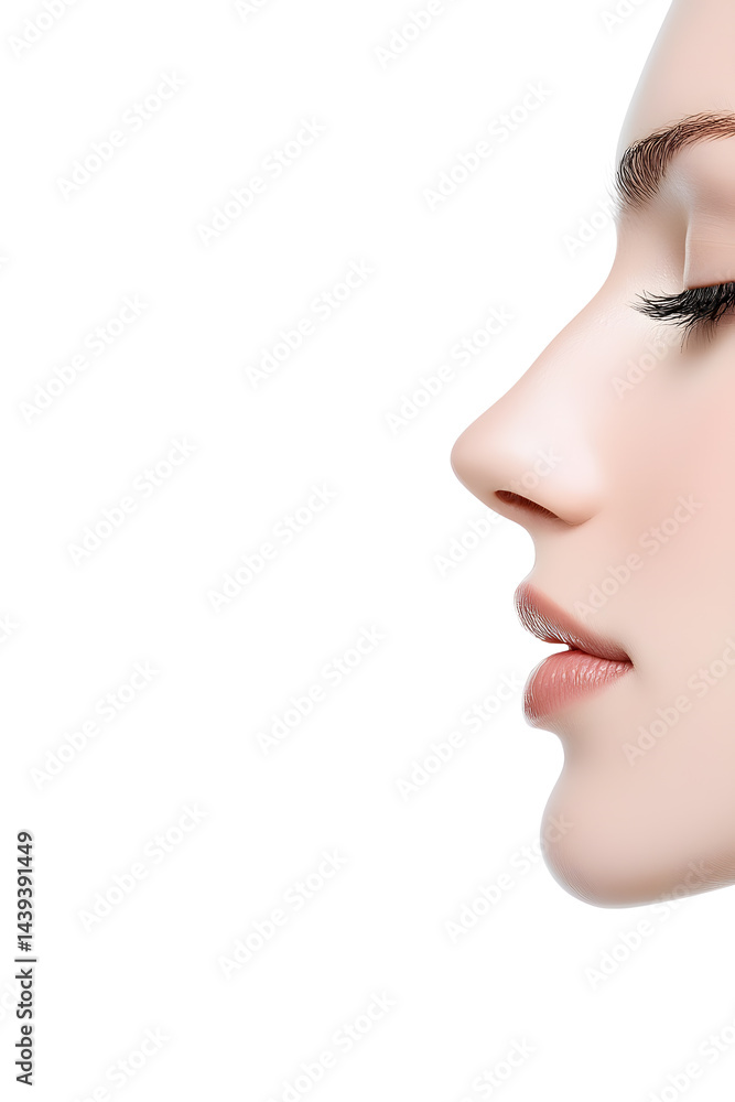 Fototapeta premium Woman's nose close up side view isolated on white background. Rhinoplasty. Plastic surgery