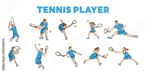 tennis player vector set collection graphic clipart design for sports and tennis illustrations