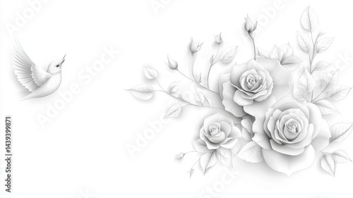 Elegant White Dove and Rose Sketch: Serene Floral Art dove white dove bird peace serenity roses love