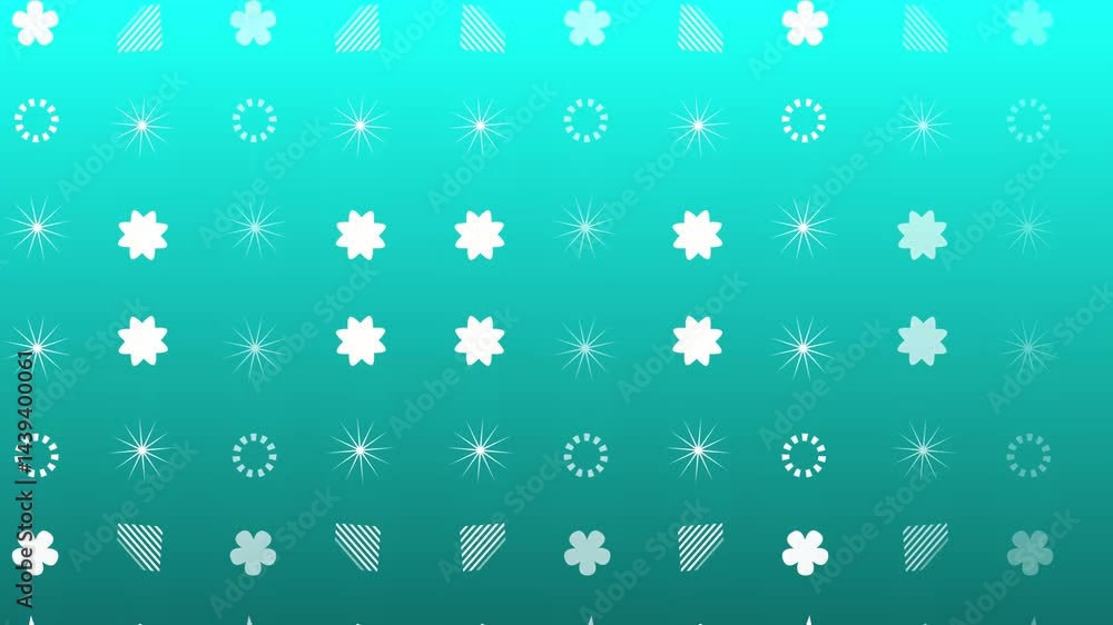 Repeating pattern of white flowers and stars on a teal background. Suitable for stationery, textiles, and digital backgrounds. Repeating pattern of white flowers and stars on a teal background. Suitable for stationery, textiles, and digital backgrounds.