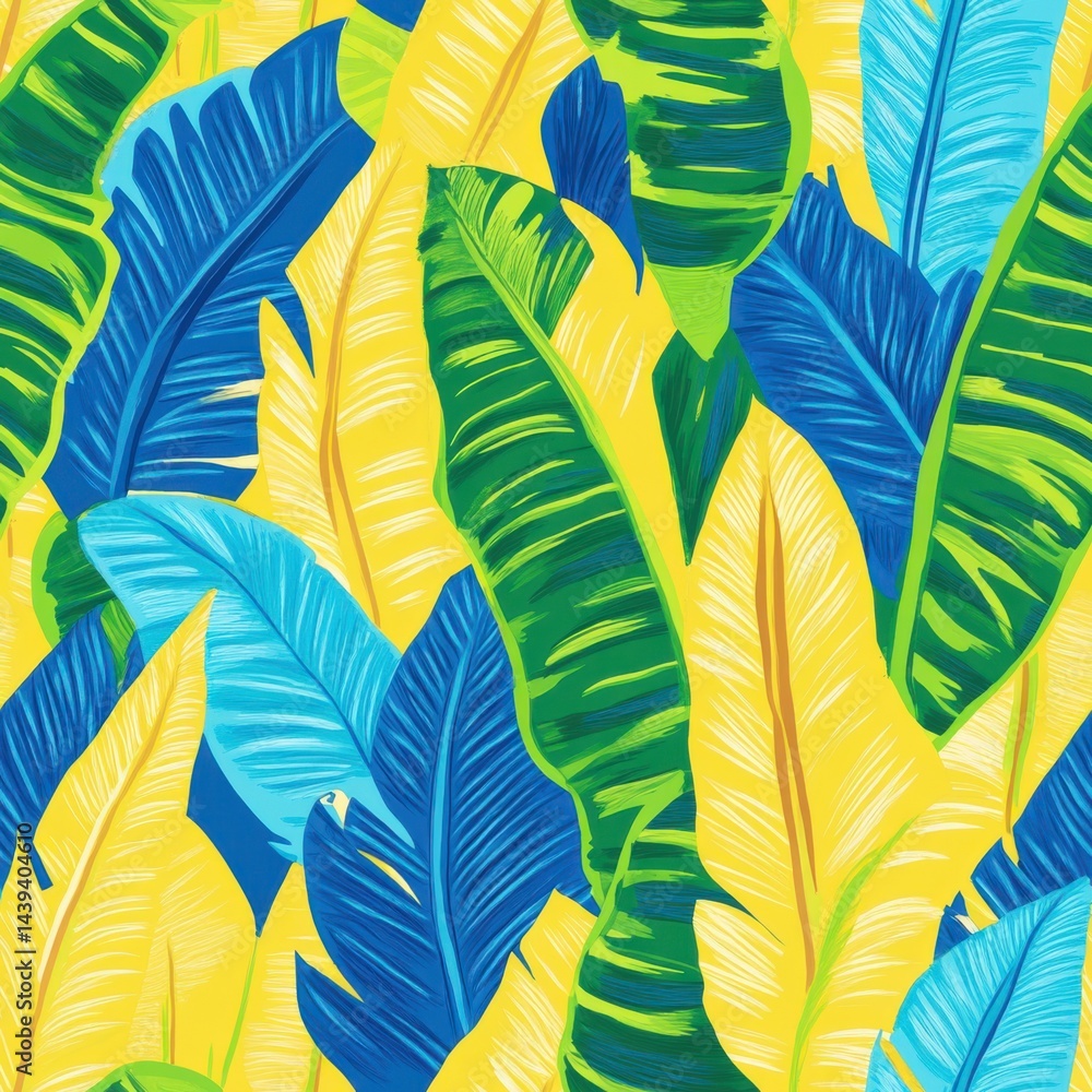 Fototapeta premium seamless banana leaf colorful pattern of botanical leaf
