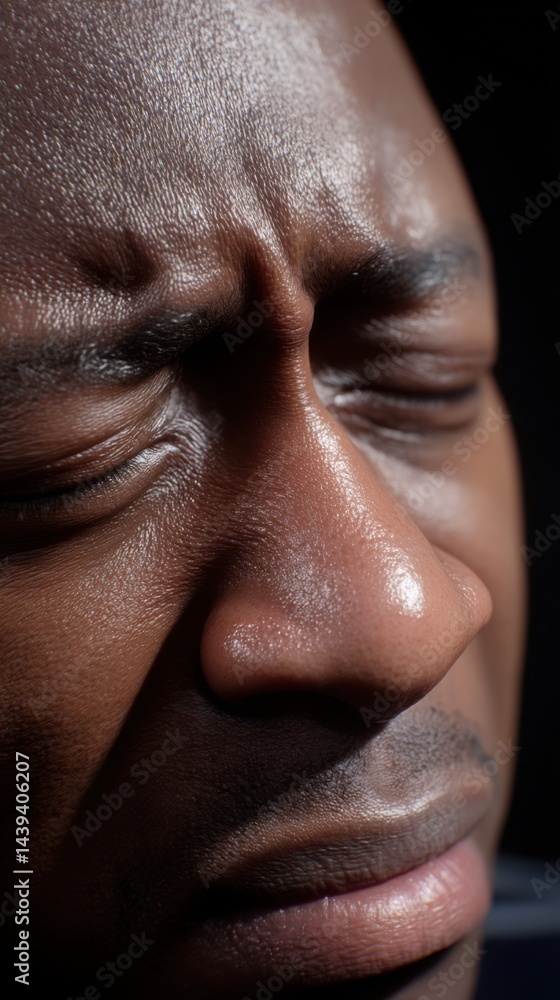 Obraz premium Close Up Portrait of a Man Expressing Concentration and Intense Thoughtfulness in Deep Contemplation
