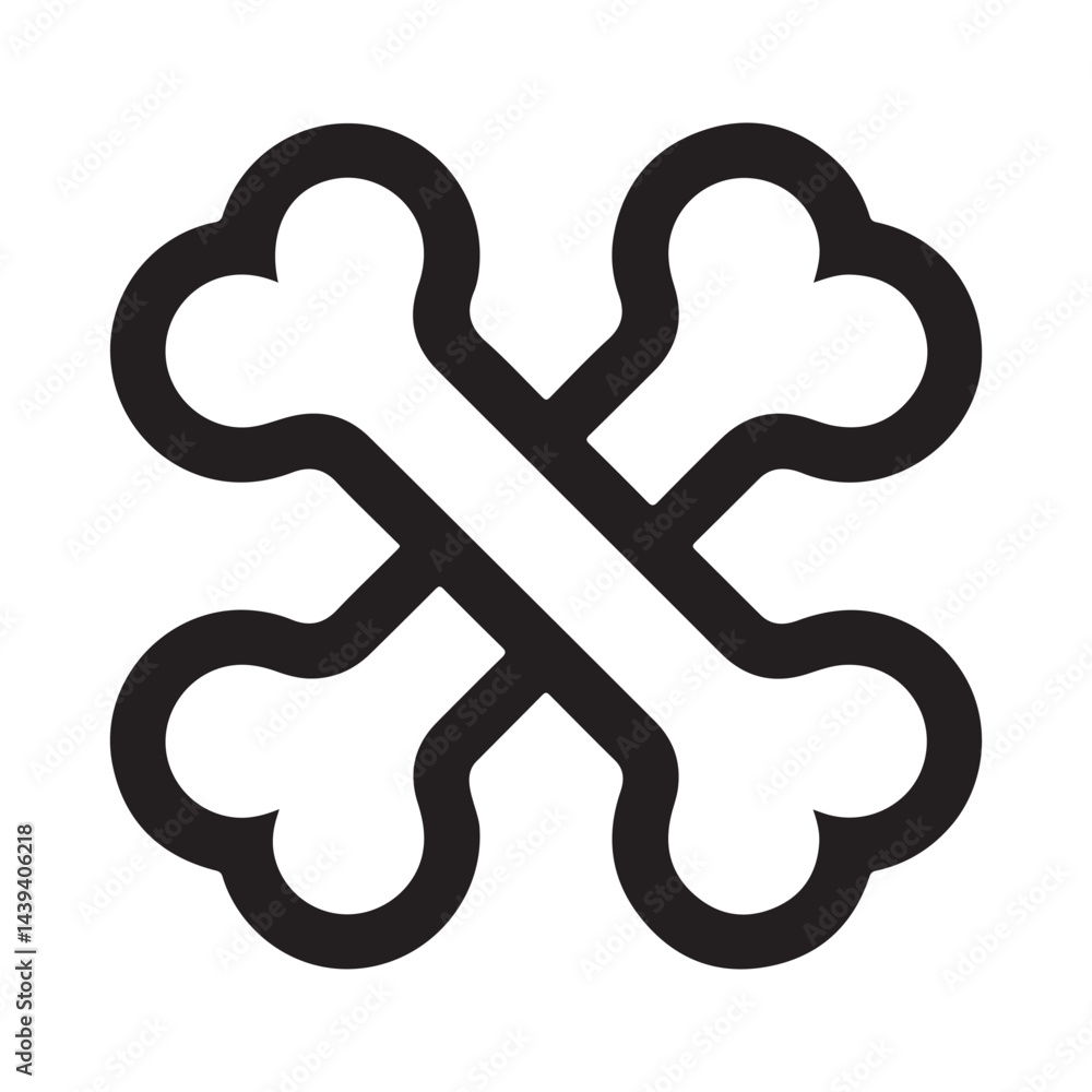 Simple bold black line art of crossed cartoon bones isolated on white background. Simple bold black line art of crossed cartoon bones isolated on white background.