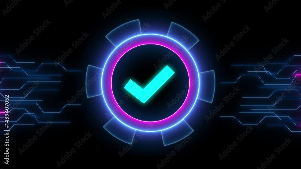 neon check mark icon animation.neon hud circle technology.Animated check mark inside a circle animated. neon check mark icon animation.neon hud circle technology.Animated check mark inside a circle animated.