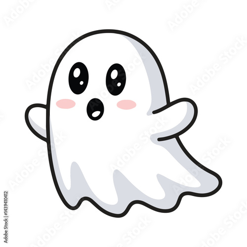 Cute cartoon ghost illustration with big eyes and blush cheeks, perfect for Halloween designs, kids' party decorations, spooky greeting cards, stickers, and fun vector art.