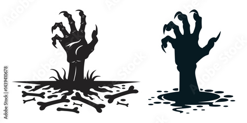 Zombie hands coming from ground silhouette vector set design on halloween theme