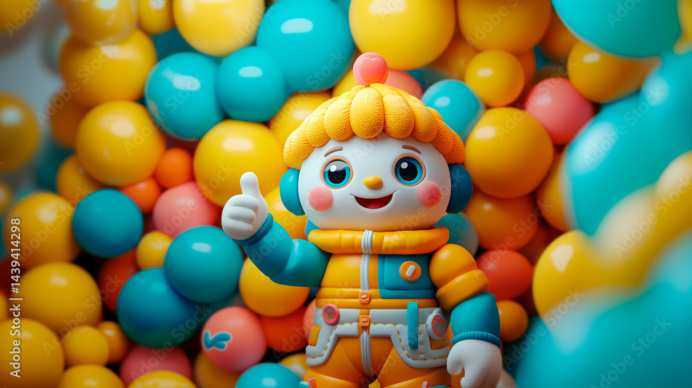 Naklejka premium Personaje divertido rodeado de bolas