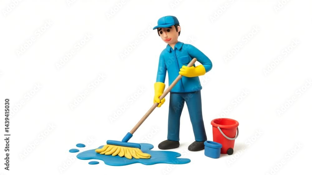 Claymation Janitor Cleaning Spilled Liquid Claymation Janitor Cleaning Spilled Liquid