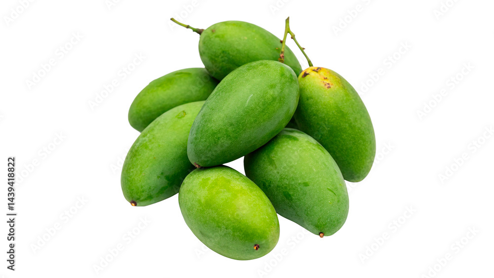 Green mangoes cluster of unripe fruit isolated on transparent background Green mangoes cluster of unripe fruit isolated on transparent background