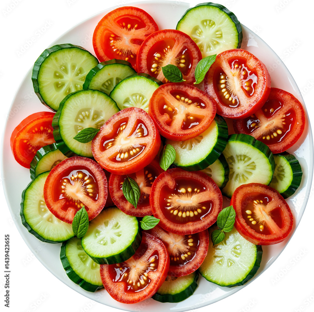 Vibrant Tomato and Cucumber Salad Isolated on Transparent Background for Health and Wellness Campaigns Vibrant Tomato and Cucumber Salad Isolated on Transparent Background for Health and Wellness Campaigns