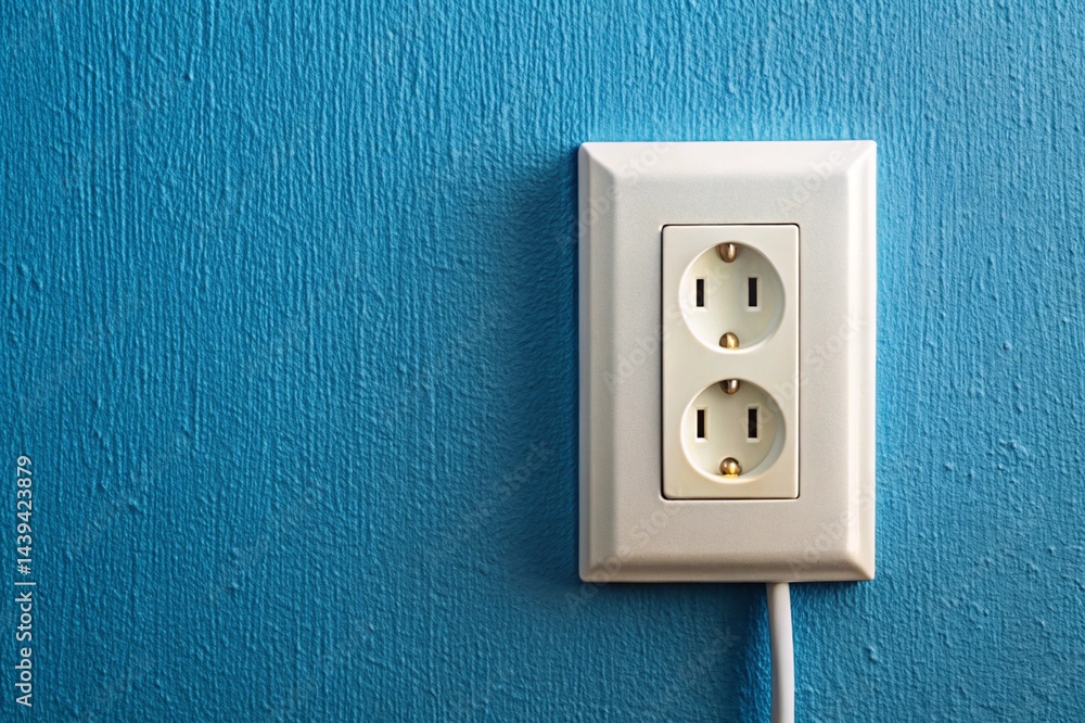 A white outlet on a wall next to a blue wall A white outlet on a wall next to a blue wall