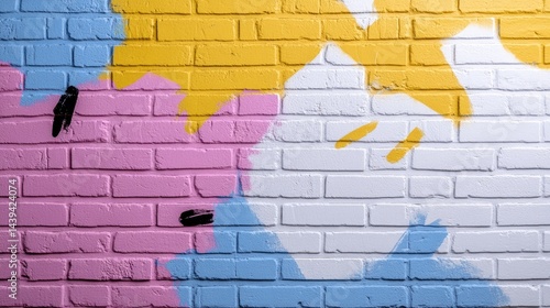 Abstract painted brick wall.  Vibrant colors