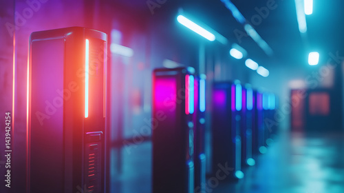 Futuristic neon hallway technology interior
