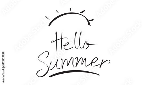 hello summer text font calligraphy hand written lettering script sunrise sunset black color object vacation beach sun holiday party travel object sea beach paradise hello summer ocean palm tropical 