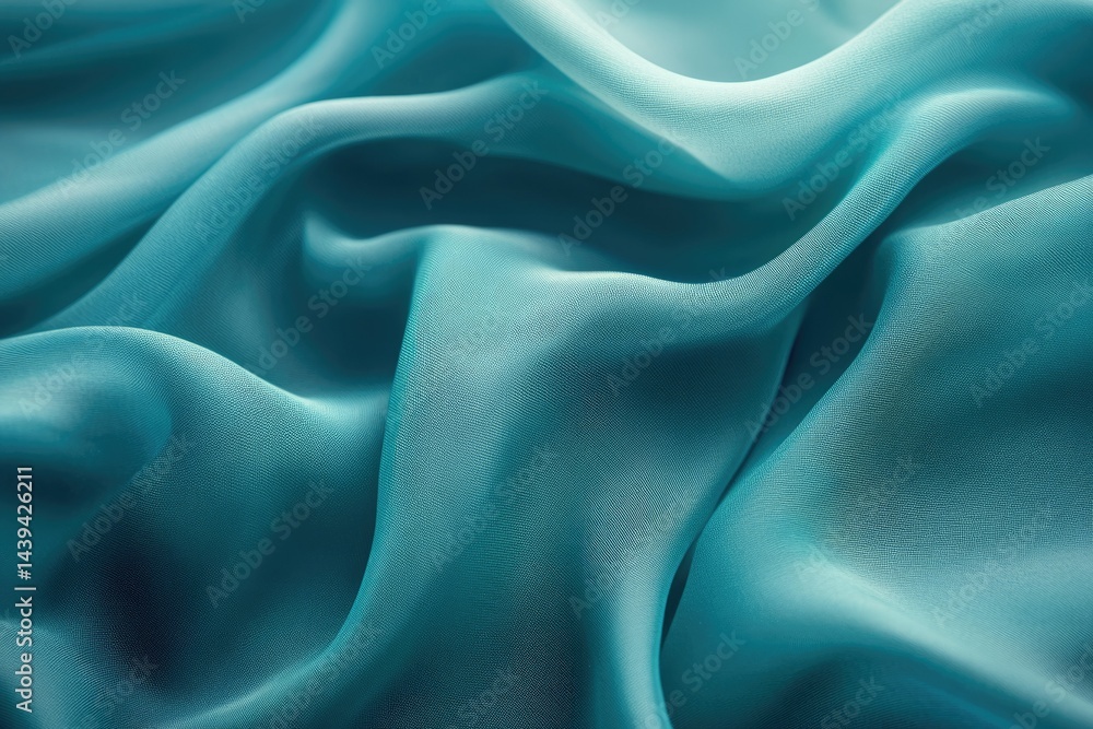 Obraz premium Soft, flowing teal fabric with elegant, draped folds showcasing its luxurious texture.