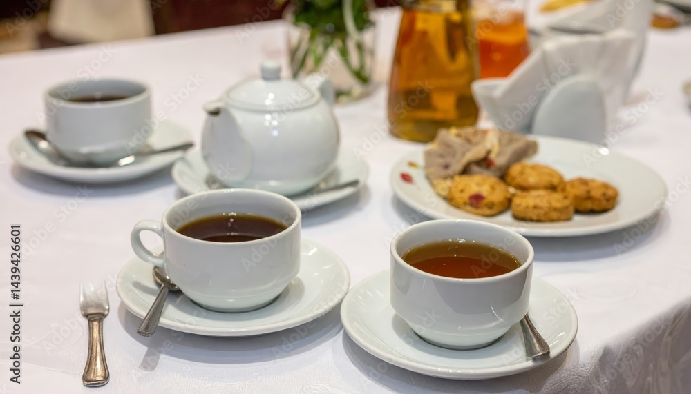 Relaxing Afternoon Tea Party Three Cups of Tea Biscuits and a Cozy Atmosphere Relaxing Afternoon Tea Party Three Cups of Tea Biscuits and a Cozy Atmosphere