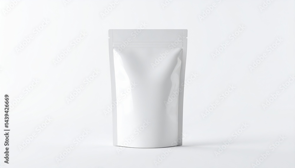 Blank White Stand Up Pouch Packaging Mockup for Food or Product Branding Blank White Stand Up Pouch Packaging Mockup for Food or Product Branding