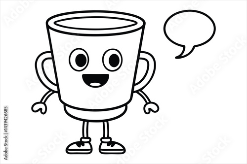Simple linear coffee cup mascot for cafe poster