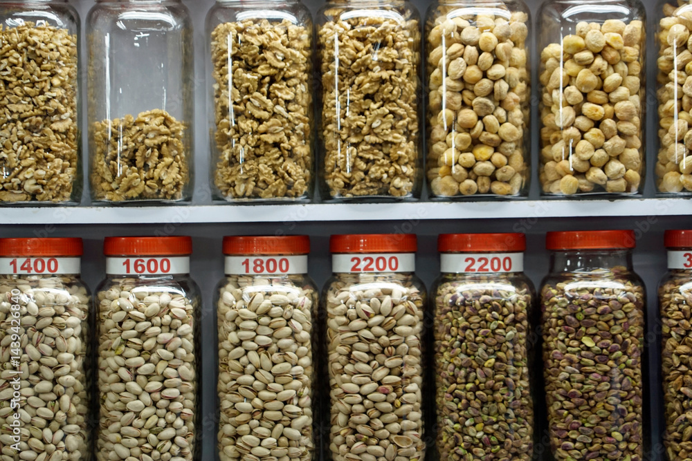 Market stall selling dried nuts