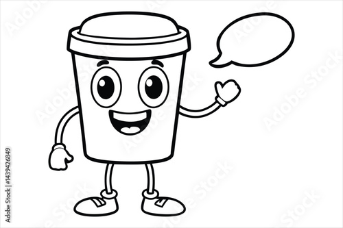 Simple linear coffee cup mascot for cafe poster
