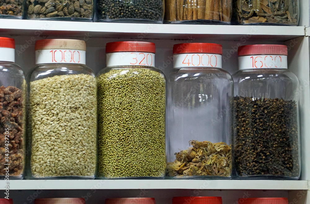spices and herbs on a market in mumbai
