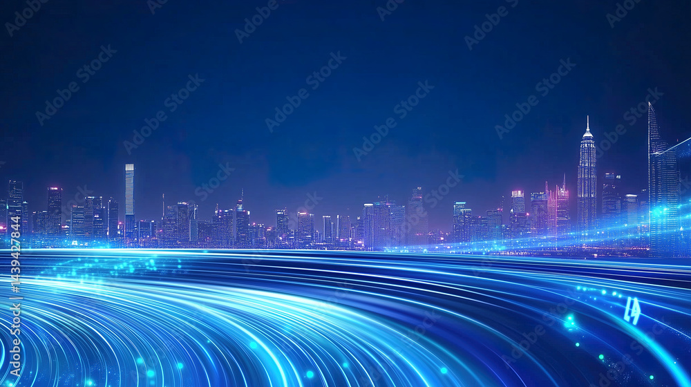 Fototapeta premium blue tech city data flow
