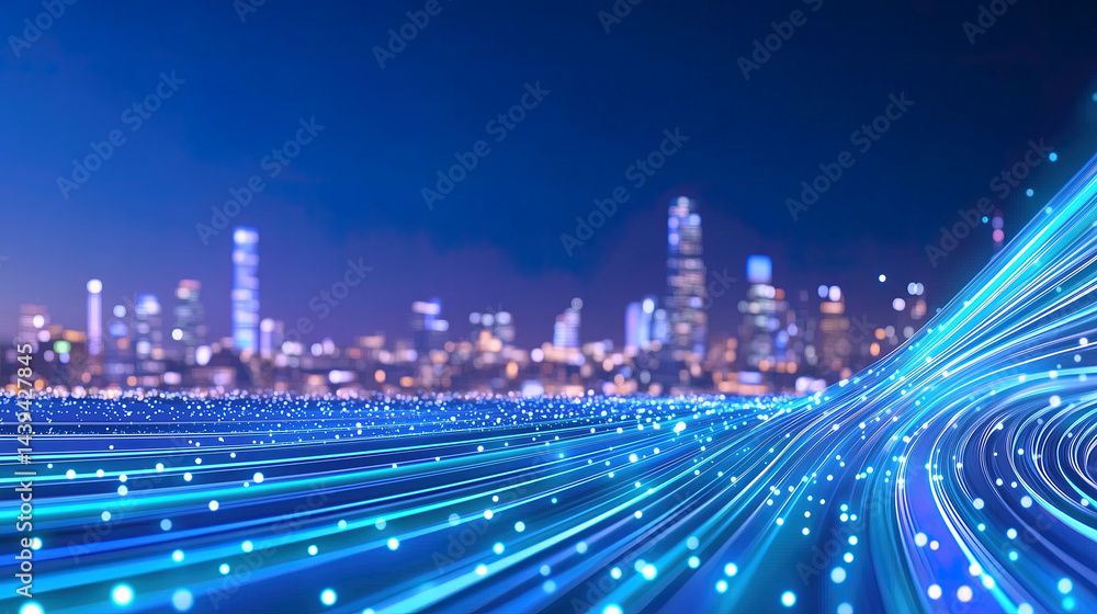 Fototapeta premium blue tech city data flow