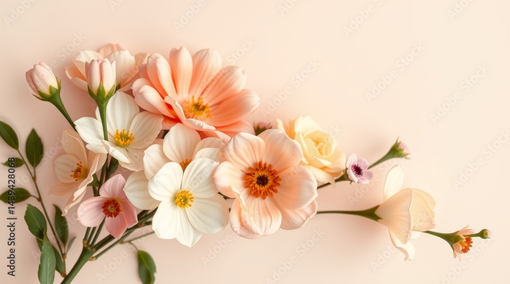 Fototapeta premium Vintage Mother's Day card with pastel flowers and soft retro tones