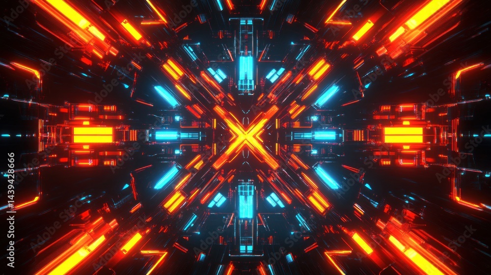 Obraz premium Futuristic, symmetrical, glowing, machine tunnel