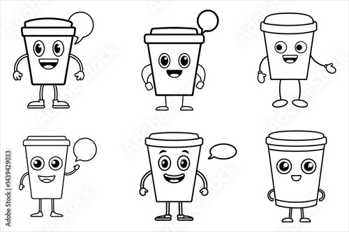 Simple linear coffee cup mascot for cafe poster