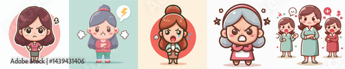 collection of vector images of an angry woman