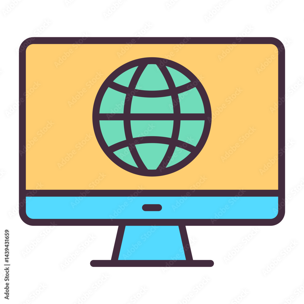 Computer monitor with internet globe icon Computer monitor with internet globe icon