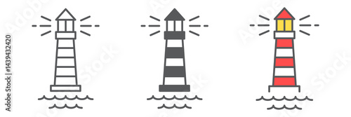 Lighthouse icon collection, sea and ocean, lighthouse vector icon set, vector graphics, editable stroke outline sign, eps 10