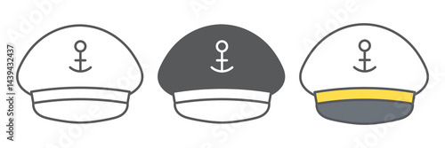 Captain hat icon collection, sea and uniform, captain cap vector icon set, vector graphics, editable stroke outline sign, eps 10