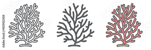 Coral icon collection, sea and ocean animals, coral reef vector icon set, vector graphics, editable stroke outline sign, eps 10.