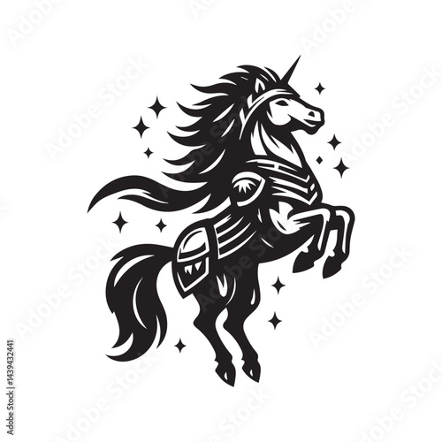 War Horse Illustration – Powerful Armored Horse Design